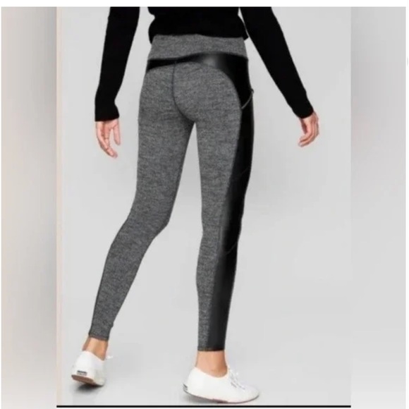 Athleta Herringbone Luxe Metro Drifter Leggings Faux Leather Accents SZ M - Picture 13 of 13